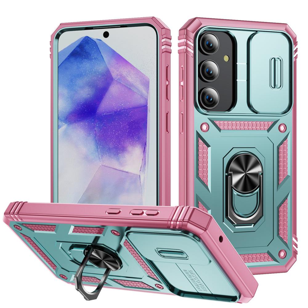 Military Armor Holder Case for Samsung Galaxy S24 S23 S22 S21 Ultra Plus A55 A35 A54 A14 4G 5G Slider Camera Protect Card Pocket Cover