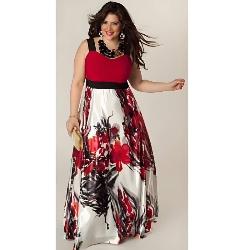 Elegant 2019 Floral Print Sleeveless Maxi Dress For Women In Plus Size Cotton Blend
