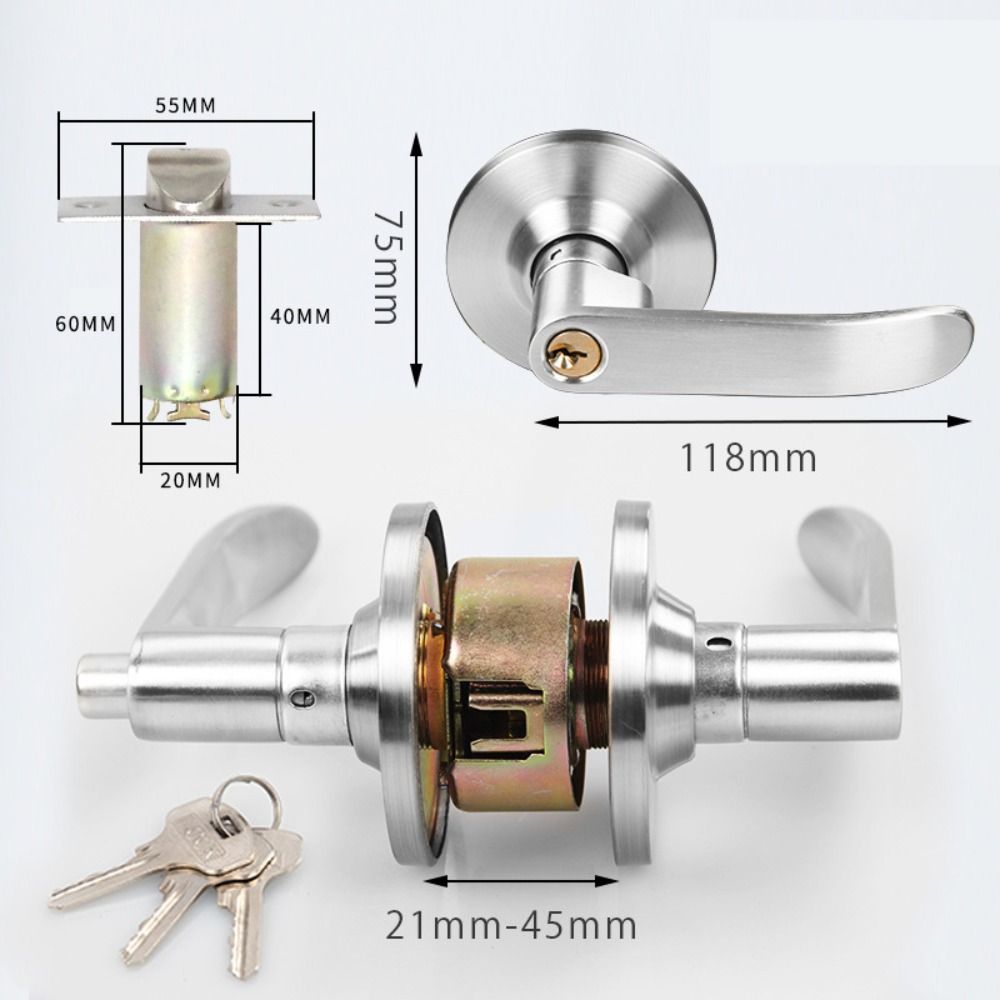 Interior Reversible Door Lock Lever Satin Brass Finish Hardware Lockset  for Bedroom