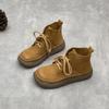 Johnature Retro Genuine Leather Short Boots Wide Toe Lace Up Cowhide Soft Sole Women's Boots