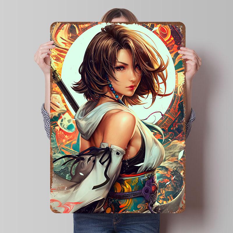 Beautiful Yuna Maiden Fantasy Game Metal Poster Customized Wall Art Retro Vintage Tinplate Signs for Modern Home Decoration Room