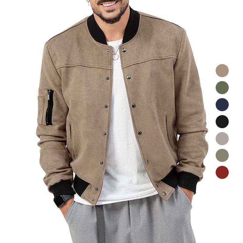 

Men s 2025 Autumn/Winter Suede Plush Stand Collar Cardigan Jacket - Casual American Style Coat S абрикосовий