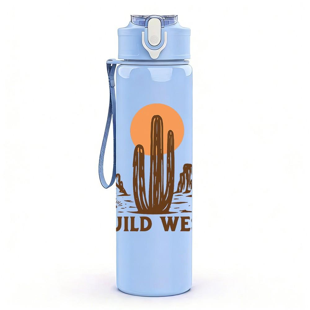 1PC Wild West Cactus Desert Print 750ml Color Plastic Sports Water Bottle Leakproof Flip Straw Lid Suitable for Sports Office Home Use