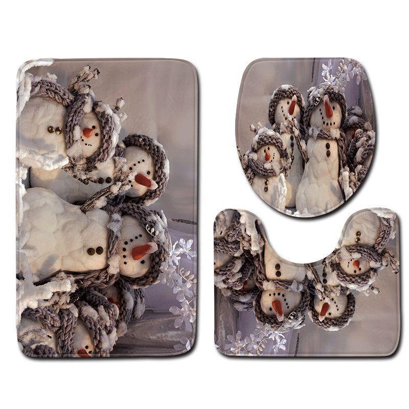 4pcs Shower Christmas Curtain Toilet Cushion Set Cover Mat Pad Rug Xmas Bathroom