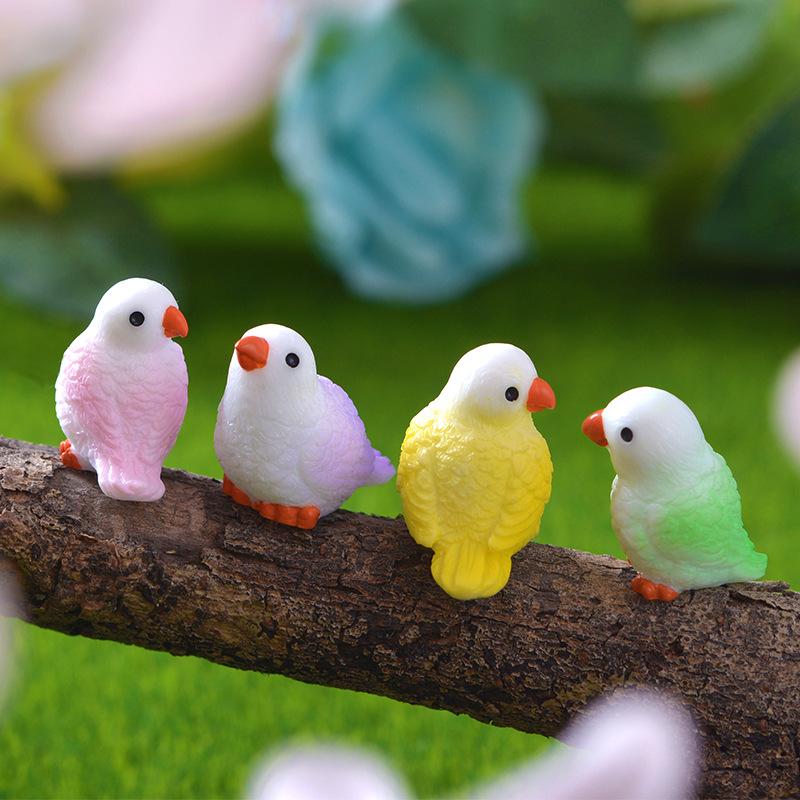 4 Cute Mini Parrots Micro Landscape Gardening Potted Ornaments Colorful Little Parrot DIY Small Accessories