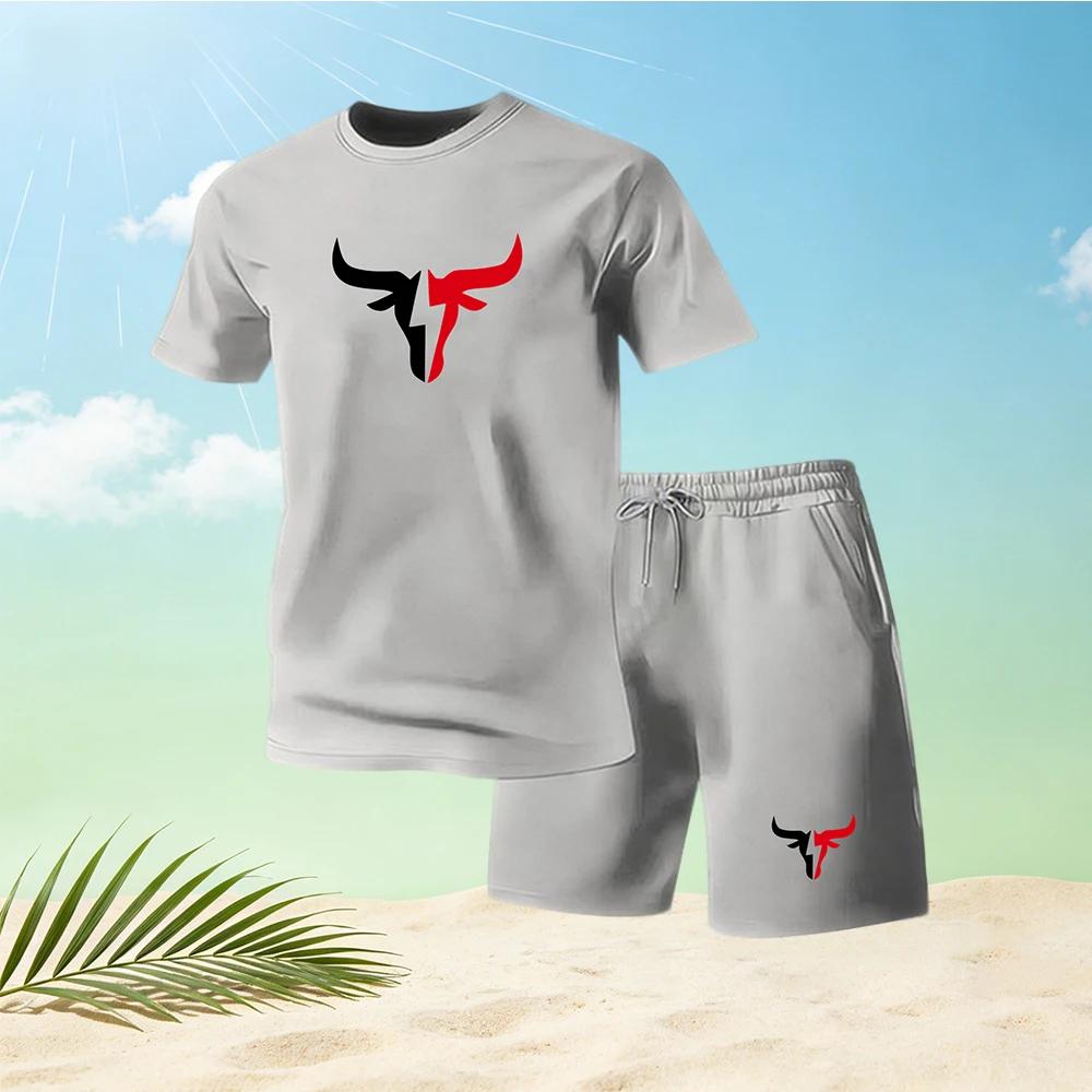 2026 Summer Men's Quick Drying Short Sleeved T-shirt and Shorts Set Urban Street Fashion Running Sports Two Piece Set Hot Sale