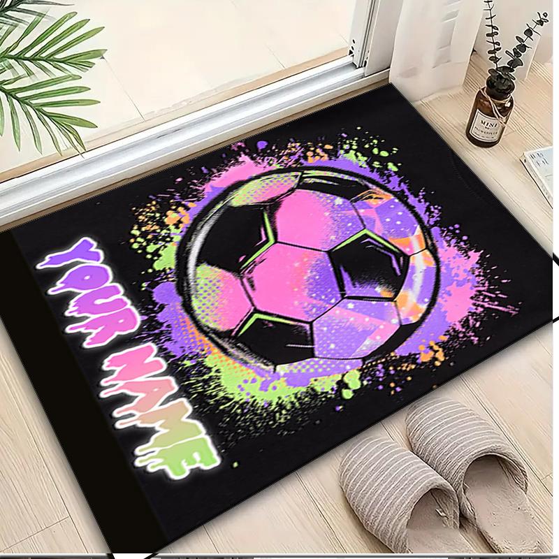 1PC Custom Name Soccer Ball Graffiti Style Theme Floor Mat Ideal for Living Room, Game Rooms, Office, Bedroom,Floor Mat Playful Design