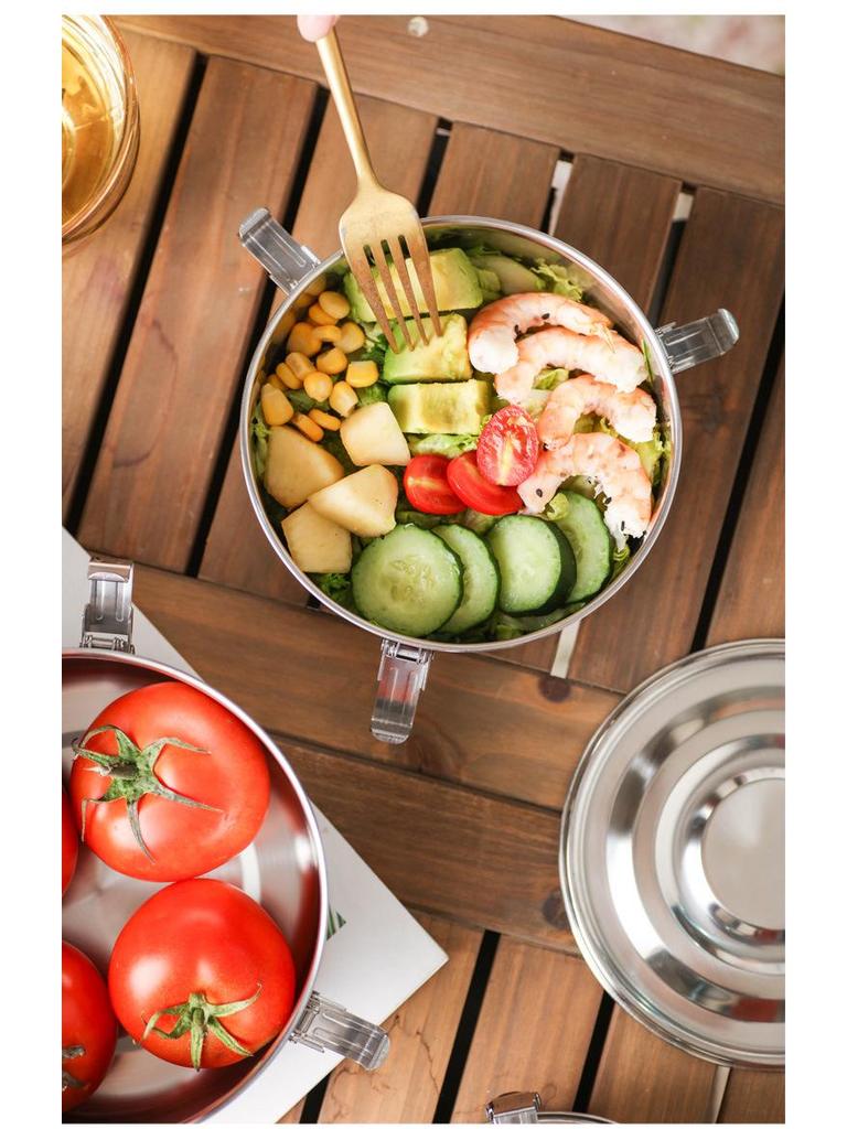 304 Stainless Steel Leak-Proof Korean Bento Lunch Box Set - 3-Piece Fresh-Keeping Containers