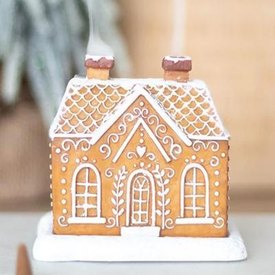 Handmade Gingerbread House Incense Burner Resin Crafts Christmas Cabin Incense Burner House Incense Cone Burner Home Decoration