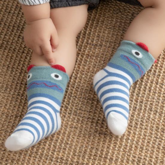 5 Paar Jungen Mädchen Cartoon Dinosaurier Hirsch Streifen elastische atmungsaktive Baumwollsocken
