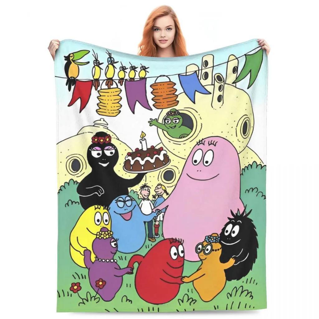 Barbapapa Coral Fleece Plush Throw Blanket Cute Cartoon Blankets for Sofa Travel Lightweight Bedding Throws