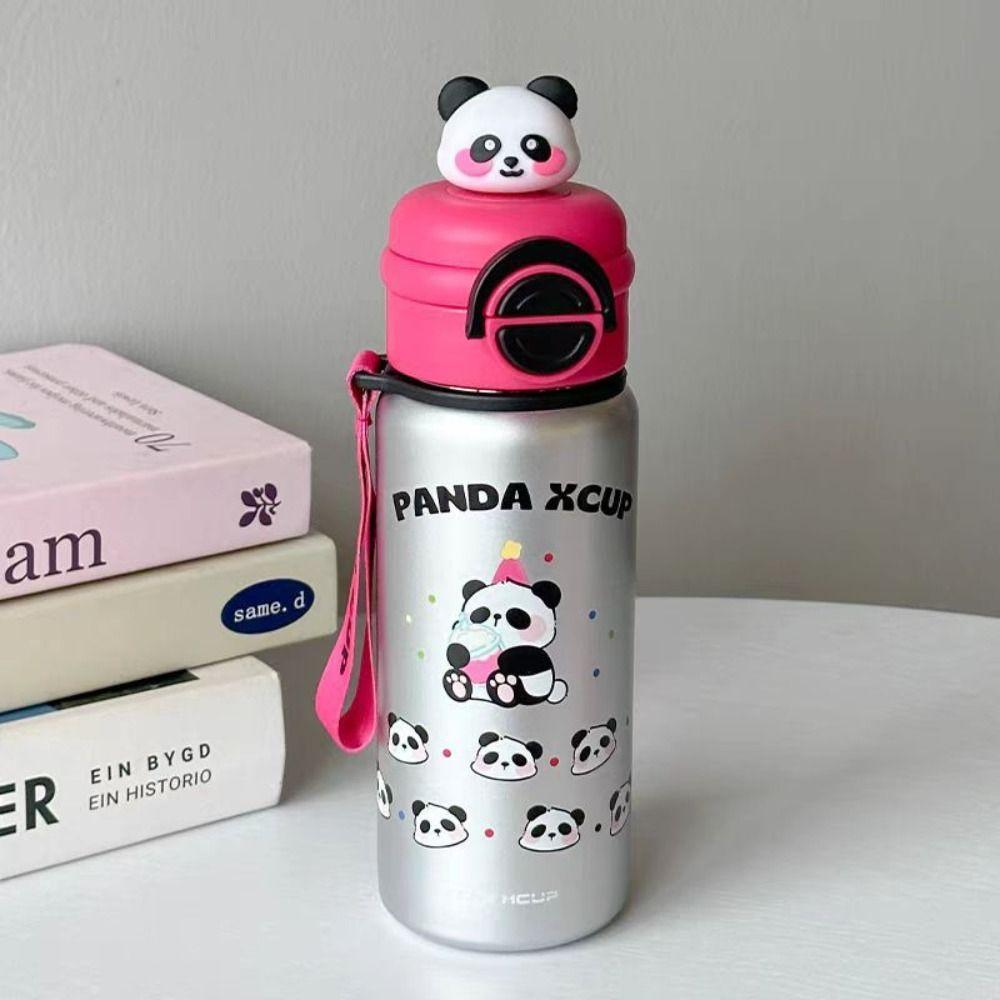 Large Capacity Panda  Insulated Cup Double Straw Drinking Water Cup  Outdoor Sports