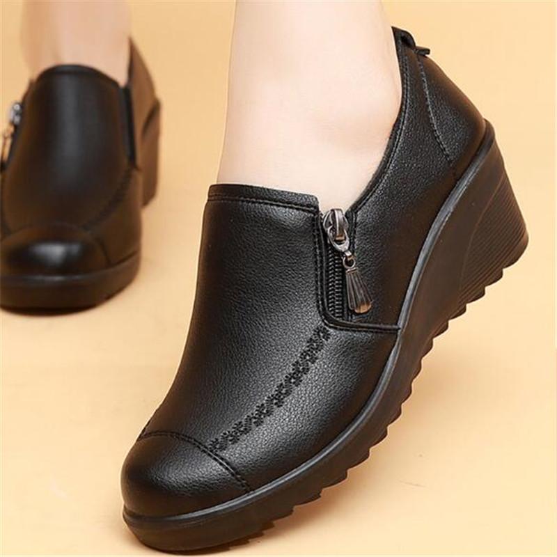 Fashion Spring Autumn Women's Fashion Pumps Shoes Lace Up Woman Wedge Casual Single Shoes Mother High Heels Work Shoes