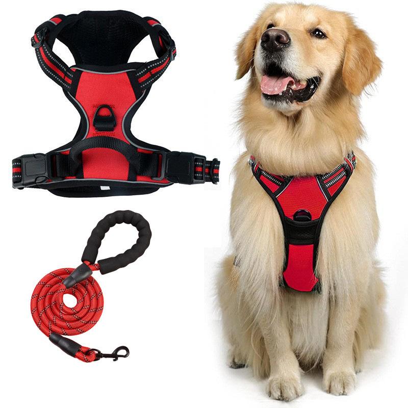 

Собачий поводок, Взрывозащищенный, Противоударный, Защита от побега, Шлейка для груди и спины для крупных собак, Светоотражающий поводок для собак, Жилет для питомца M красный