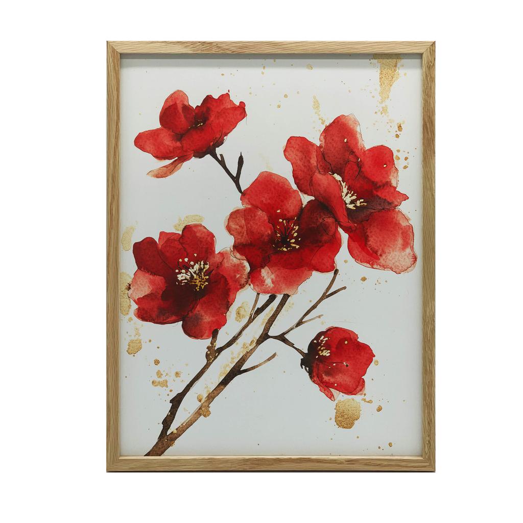 Czerwone Kwiaty - Minimalistyczny Plakat Czerwone Kwiaty - Minimalistyczny Plakat, 30X40 Cm, Rama Drewniana Ciemny Brąz, Papier Matowy 230 Gsm
