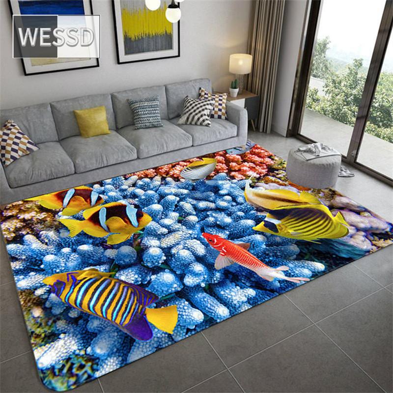 

3D ковер с морской рыбой, синий ковер для спальни, мягкий коврик для журнального столика для гостиной, противоскользящий ковер, коврик для ванной комнаты и кухни 60x90cm 1pcs