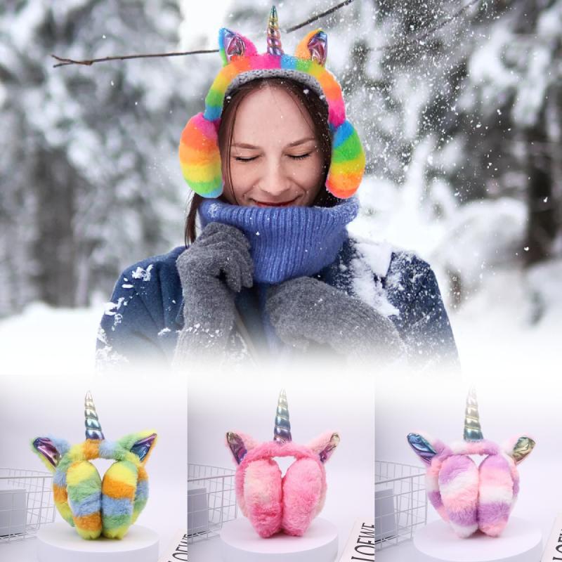 Ear Unicorn Winter Muff Pink Star Kawaii Rainbow Warm Headphones Girl Gift Child