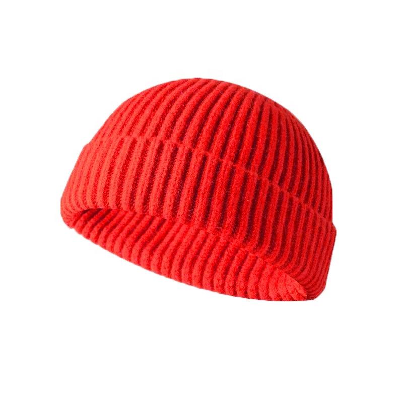 Custom Knit Cuffed Wool Slouchy Beanie,Streetwear Private Woven Label Logo Beanies,Fisherman Skull Hats Winter Cap