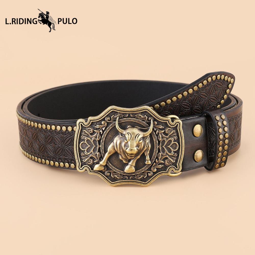 Cintura Western in Denim Tendenza Retro Gioventù Punk Rilievo Uomo Borchie Pelle Cintura