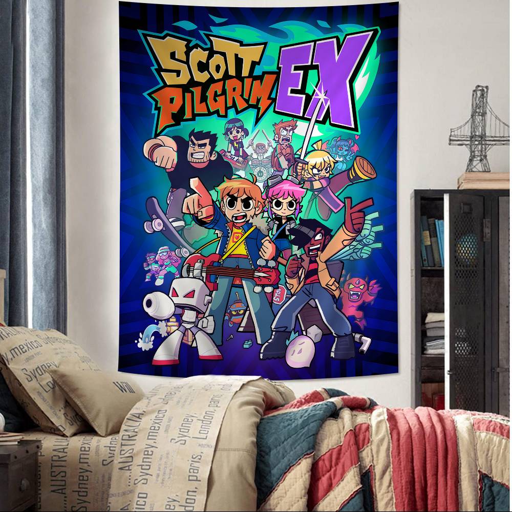 Vintage Film Scott Pilgrim VS The World Cartoon Wandteppich Kunst Science-Fiction Zimmer Heimdekoration Wandbehang Heimdekoration