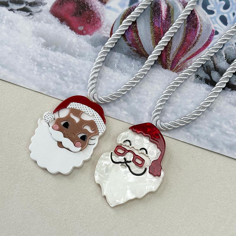 Santa Claus Necklace - Handmade Acrylic Pendant Cord, Personalized Christmas Sweater Chain