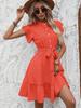 Holiday Breeze Ruffled Dress Summer Women's Elegant Lace Short Sleeve Tie-Up A-Line Dress