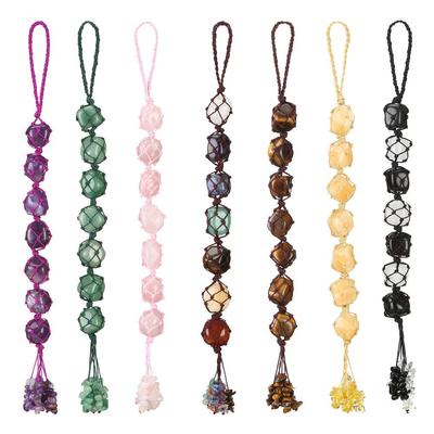 Hand-Woven Seven-Color Crystal Stone Pendant for Car