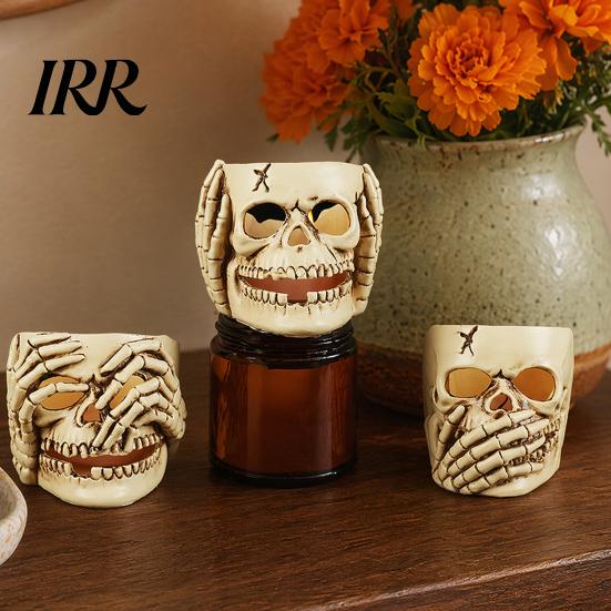 Realistic Halloween Ornaments Skull Candle Holder Decor, Resin Gothic Table Ornament, Spooky Shelf Durable Decorations Decor for Party Home, Trick or