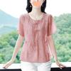 Sommer Baumwolle Leinen Kurzarmhemd Damen Chinesischer Stil Scheibenknopf Altersreduzierend Locker Große Größe Bauchbedeckend Kleines Hemd Mutter Oberteil