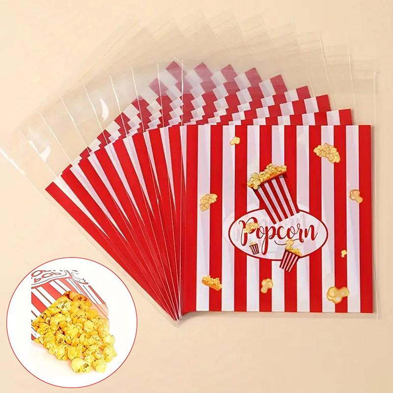 50/100 Pièces Sacs Cadeaux Design Popcorn 13*10Cm Rayure Rouge Blanche Sacs Auto-Scellants Biscuits Bonbons Sacs à Snacks Décoration de Fête