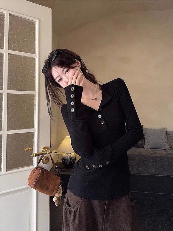 Women's Slim Fit Korean Style Long Sleeve T-shirt - Autumn Design Base Layer