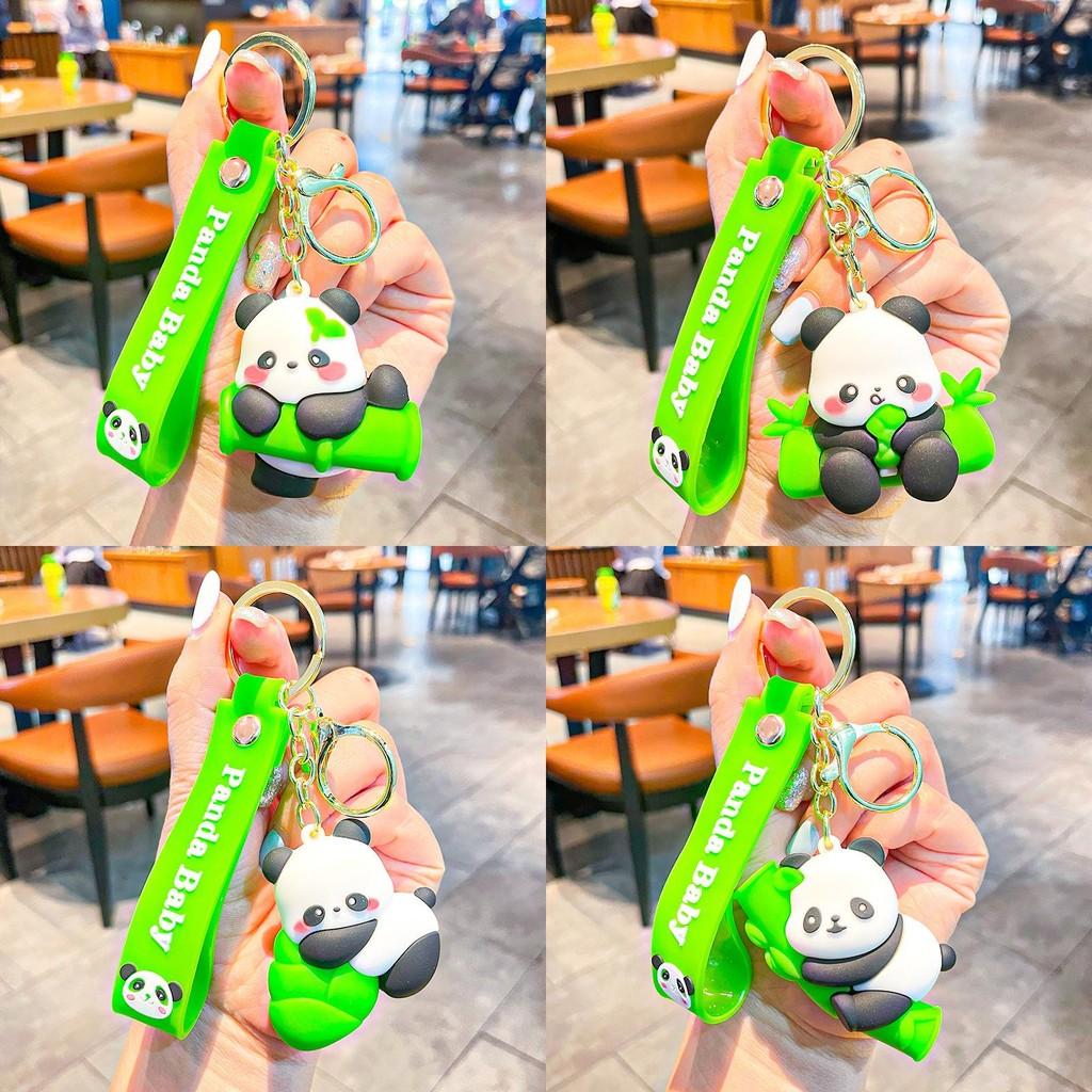 Panda Side Holding Bamboo Shoot Key Chain Cute Cartoon Girl Pendant Backpack
