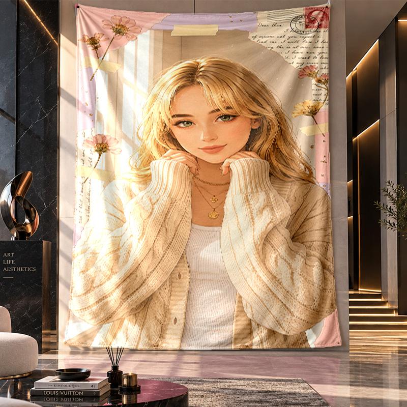 Wandbehang-Gobelin, Stoff-Hintergrund mit Aufdruck von Sabrina Carpenter für Schlafsaal-Party-Dekoration