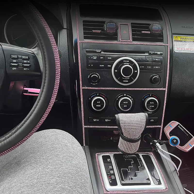 Rhinestone Car Shift Gear Cover Handbrake Cover Leather Auto Anti-slip Protector Decoration Universal Car Accessories Interior