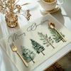 Christmas Cotton Linen Table Mats Kitchen Decor Plaid Printing Heat Resistant Waterproof Dining Utensils Mats