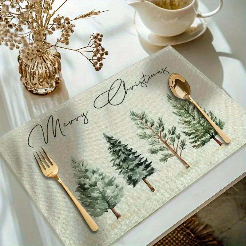 Christmas Cotton Linen Table Mats Kitchen Decor Plaid Printing Heat Resistant Waterproof Dining Utensils Mats