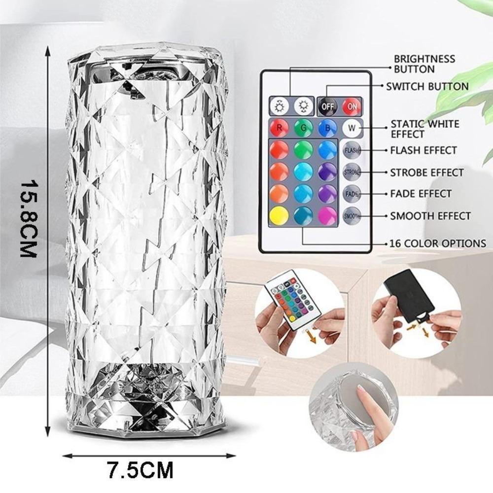 Lámpara de mesa de cristal Amill, lámparas de diamante remotas táctiles de 3/16 colores, decoración de habitación, atmósfera, luz de noche junto a la cama, luces de proyector de escritorio