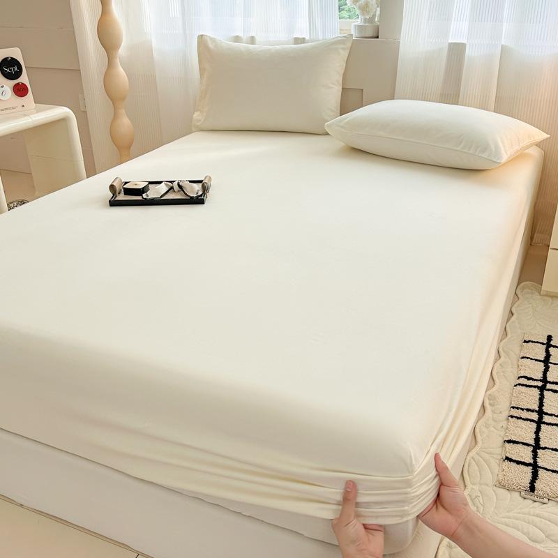 Autumn/Winter Thick Solid Color Cotton Flannel Fitted Sheet & Dust Cover