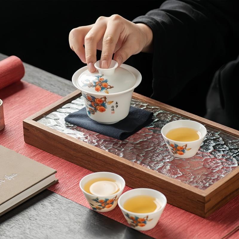 Travel Tea Set, Bowl Lid, Gaiwan,Tea Cup, Outdoor Kung Fu Tea Set, Portable Kuaike Cup, Sheep Fat Jade White Porcelain Gift