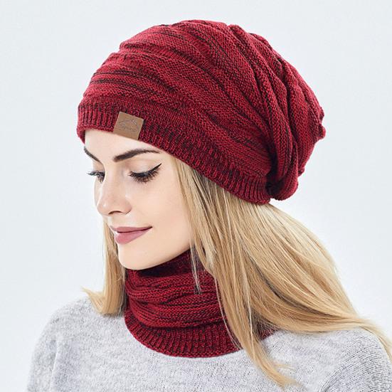 2Pcs/Set Adults Neck Warmer Hat Solid Color Thickened Stretchy Thermal Windproof Keep Warm Super Soft Autumn Winter Men Women