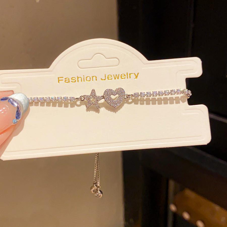 Silver Zircon Heart Star Hollow Designer Hand Chain For Girls Stylish