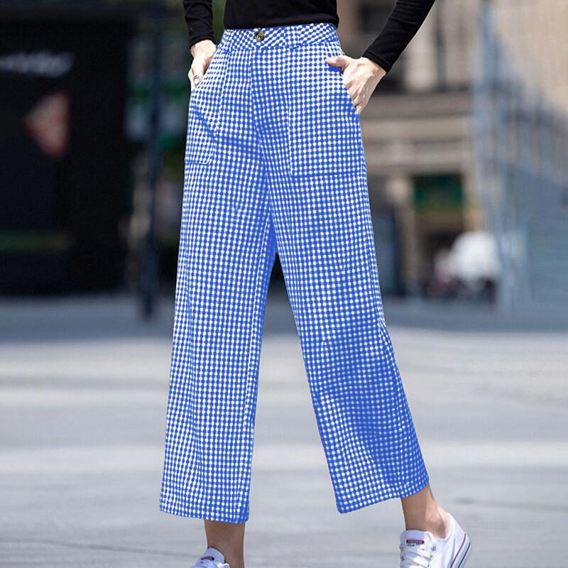 

ZANZEA Женские повседневные укороченные брюки в клетку в стиле ретро 2XL синий