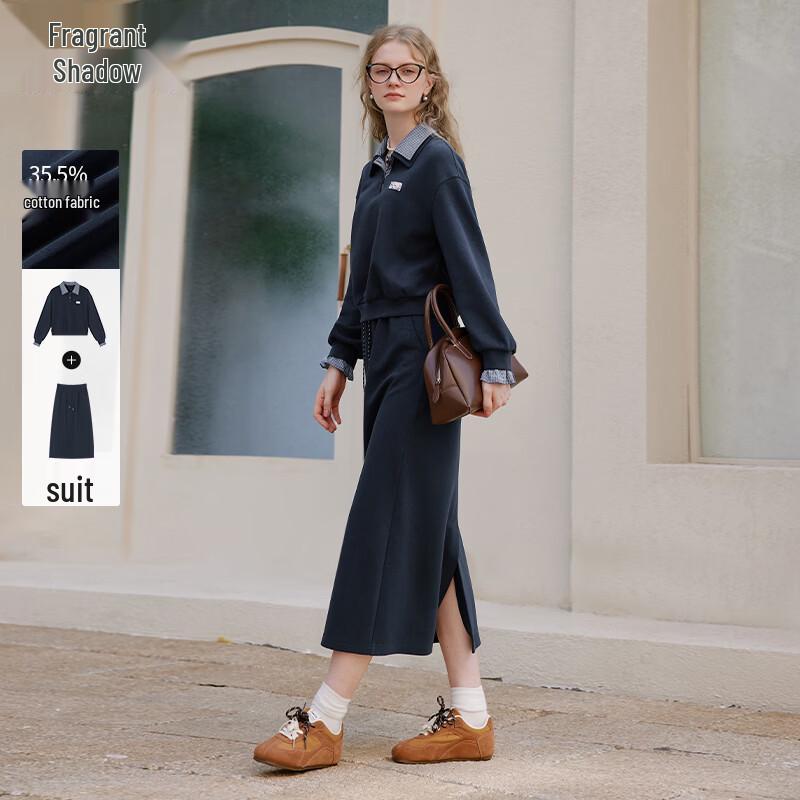 Xiangying Women s Navy Casual Sweatshirt & Skirt Set L