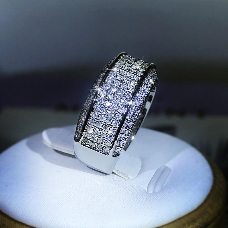 Luxury Exquisite White Zircon Full Diamond Ring For Ladies Couple  Sterling Silver Fashion Ring Party Birthday Jewelry Gift