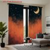 Set aus 2 flach bedruckten Vorhängen Nachthimmel Mond Stern Orangeton Schlafzimmer Wohnzimmer Heimdekoration Hergestellt Polyester Sitzfensterbehandlung