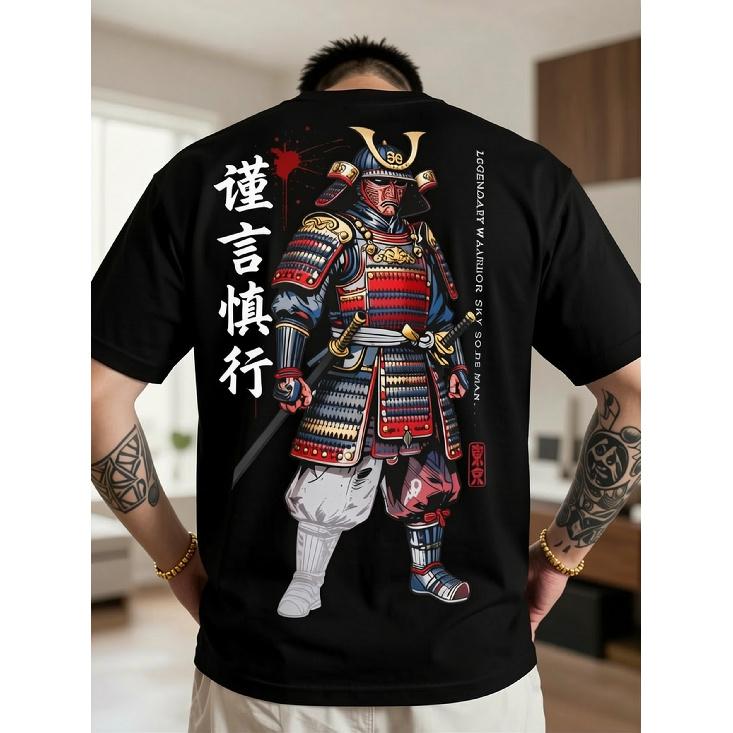 Samurai Legend, Men's Casual Sport Streetwear Y2K Japanese Style Trendy Street Samurai Legend Cool Pattern Print Trendy Short Sleeve T, Plus Size