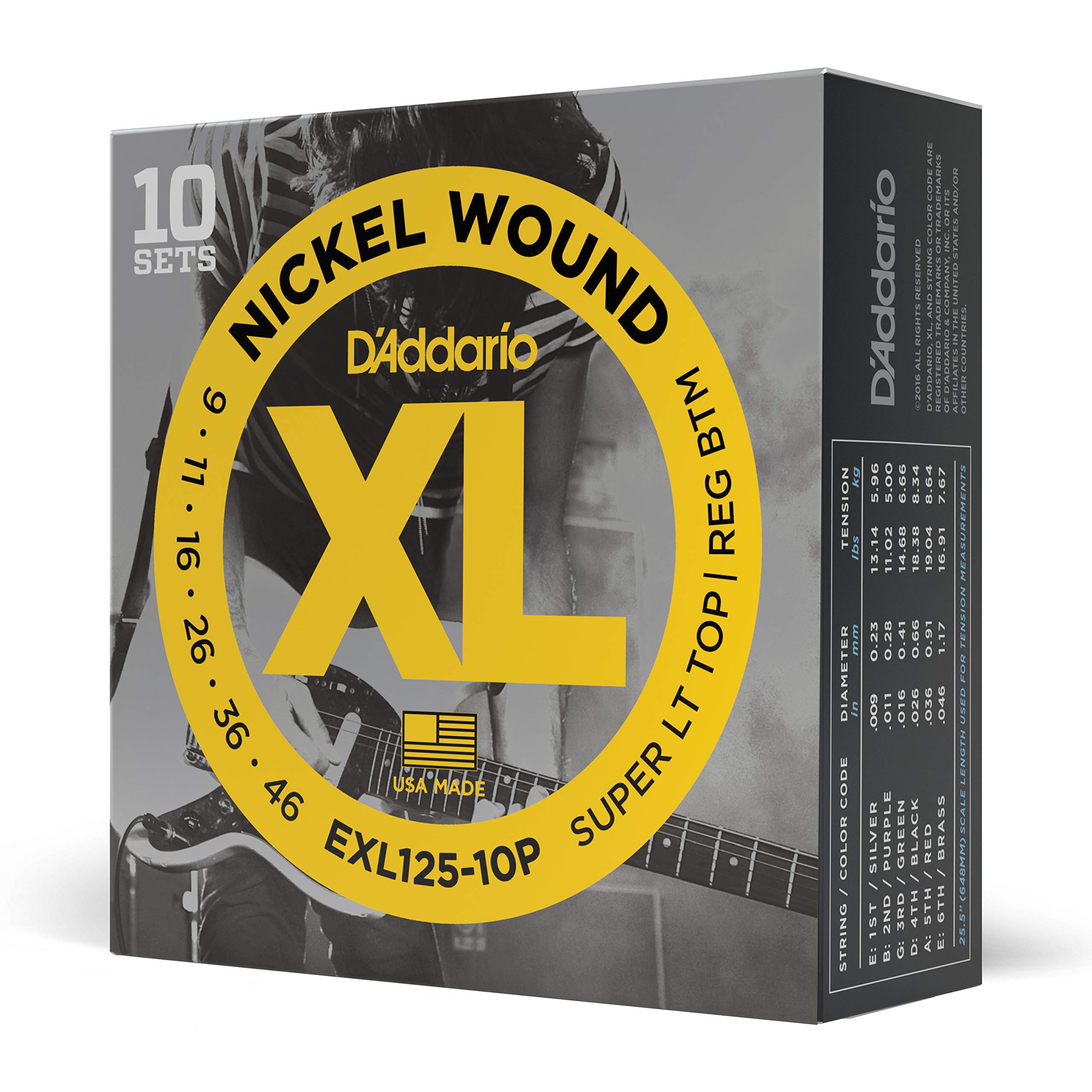 Electric Guitar Strings XL Nickel Super Light Bottom pack D Addario .009-.046 Top/Regular 10-set EXL125-10P