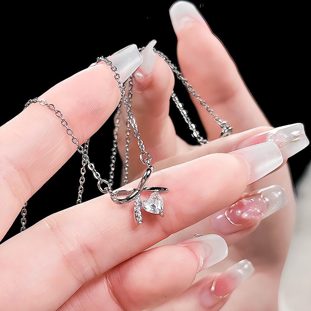 Summer Sugar Cube Necklace Female Princess Light Luxury Titanium Steel Non-Fading Collarbone Chain Neck Chain Jewelry