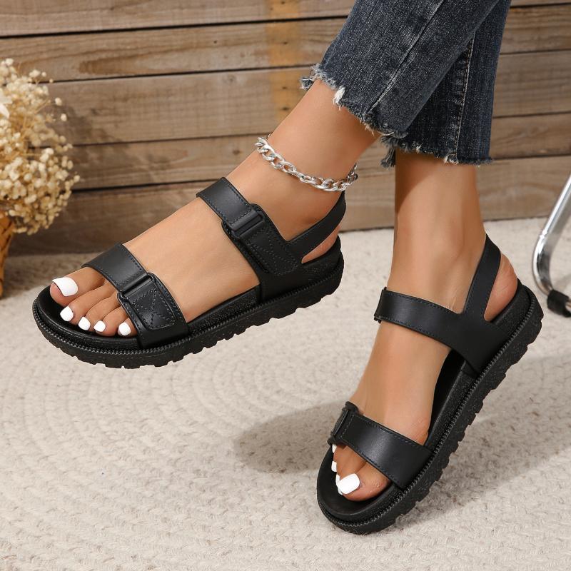 Damenschuhe  Neue Schnallenriemen für Damen-Sandalen Modische Peeptoe-Freizeitsandalen Neue runde Zehenpartie Flache Sandalen