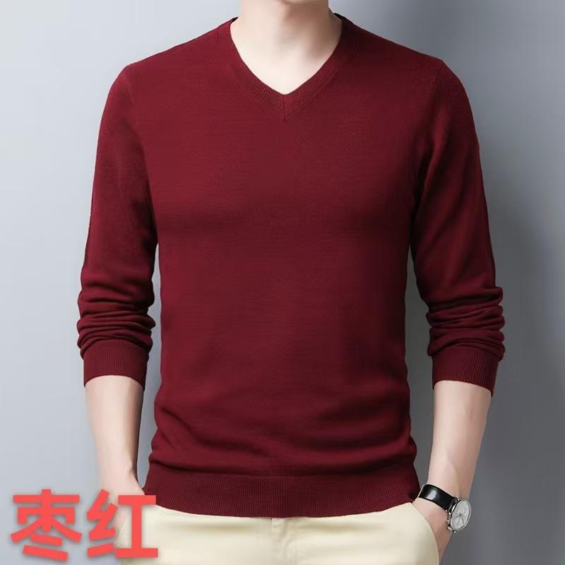 100% Pure Wool Sweater Men'S Spring And Autumn Chicken Heart Neck Knitted Sweater Versatile Men'S Wool Sweater Casual Bottoming Shirt